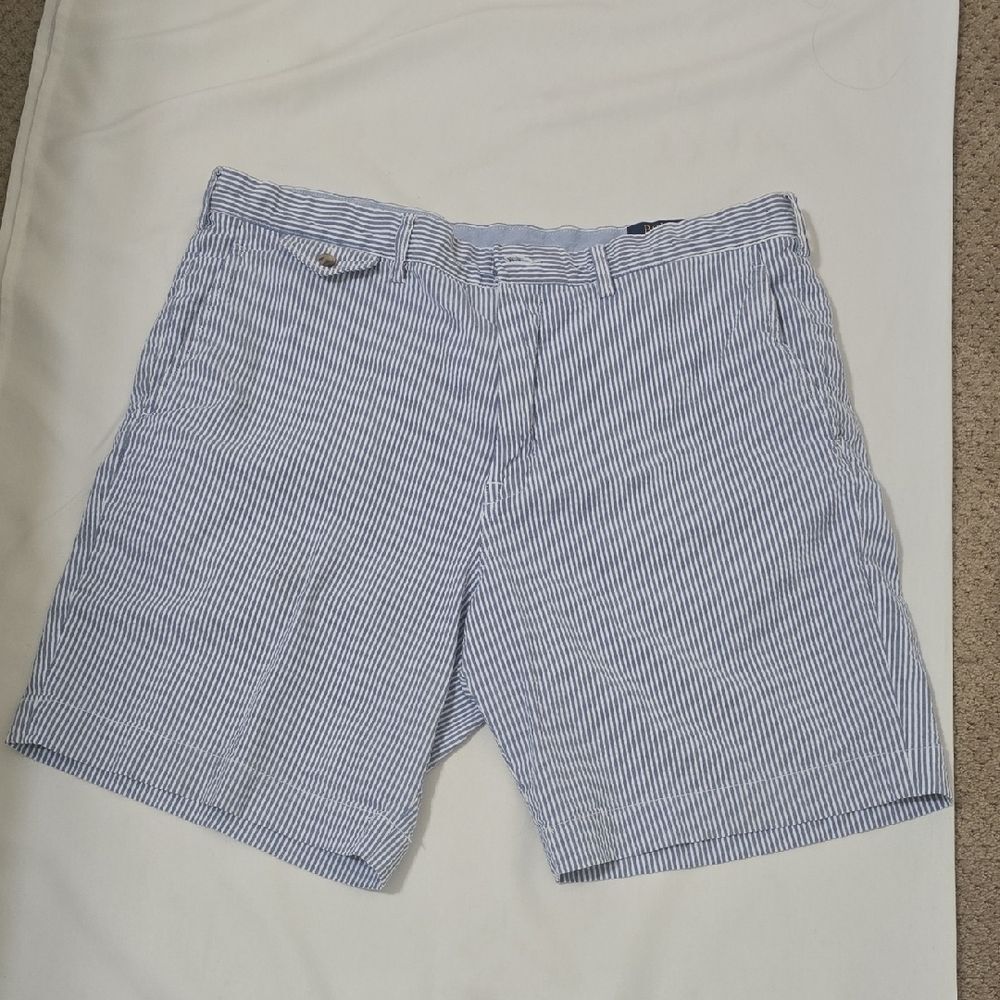 Polo Ralph Lauren‎ White and Blue Striped Seersucker  Men's Shorts 38
